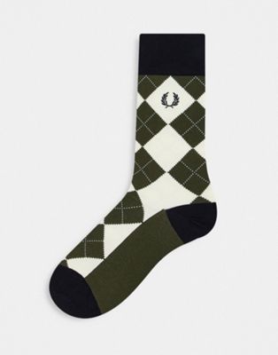 Fred Perry argyle pattern socks in khaki