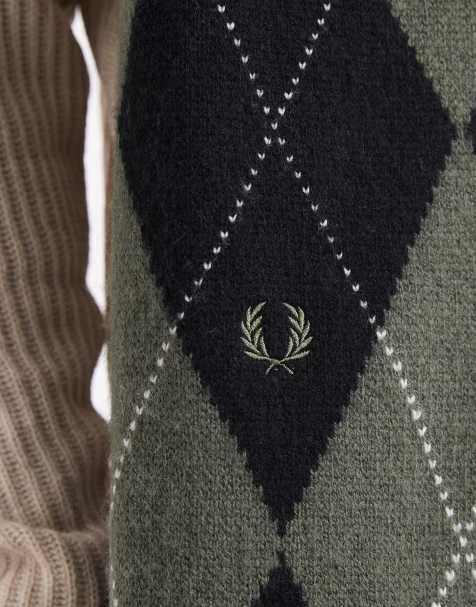 Fred Perry argyle scarf in green and black - view 2