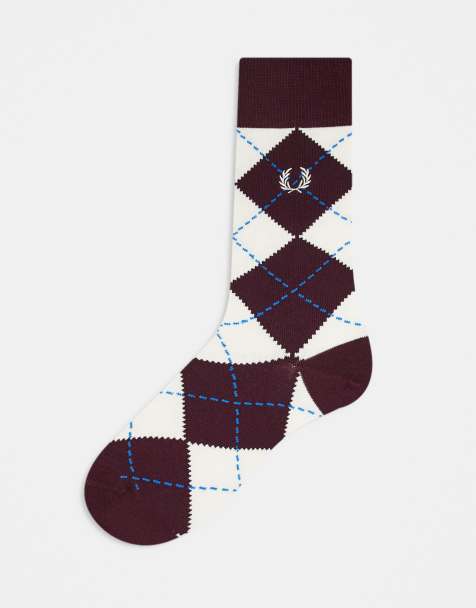 Fred Perry argyle socks in burgundy - view 1