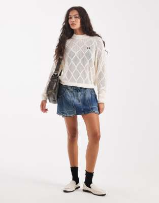 Fred Perry - Argyle-Strickpullover in Weiß aus Netzstoff