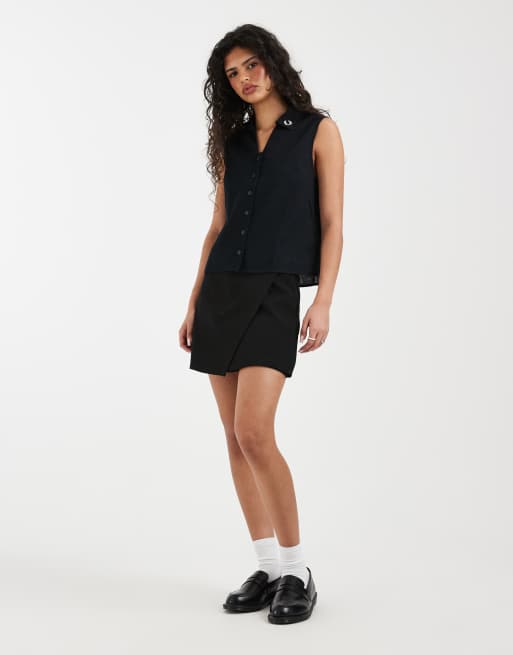 Fred Perry – Ärmelloses Hemd in Schwarz mit transparenten Streifen, 2 von 4