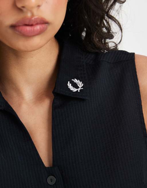 Fred Perry – Ärmelloses Hemd in Schwarz mit transparenten Streifen, 3 von 4