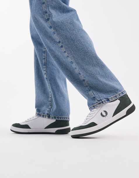 Fred Perry B11 suede & leather sneakers in white and green - view 1