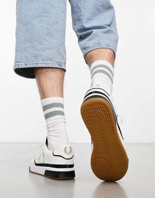 Fred Perry B300 leather and mesh sneakers in snow white | ASOS