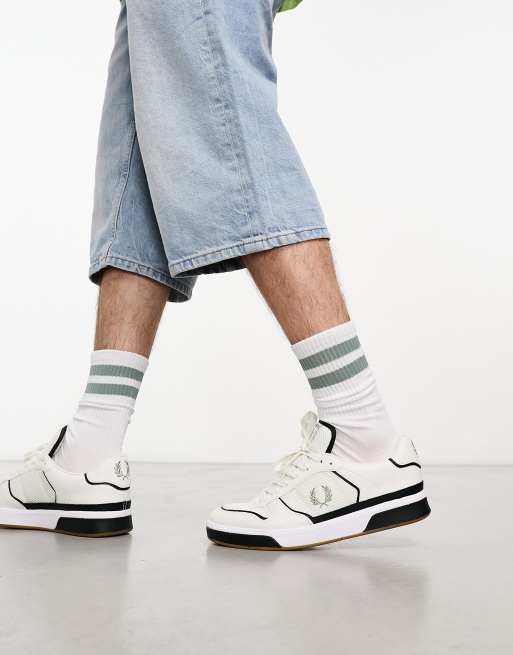 Fred Perry B300 leather and mesh sneakers in snow white | ASOS