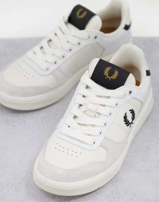 fred perry b300 leather trainers in white