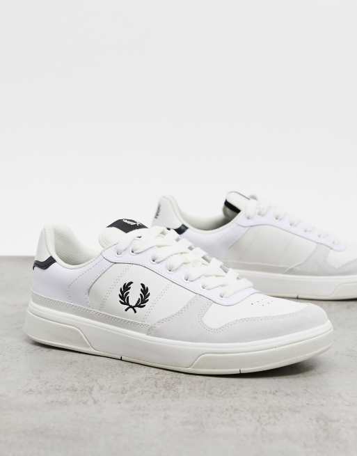 fred perry b300 leather trainers in white