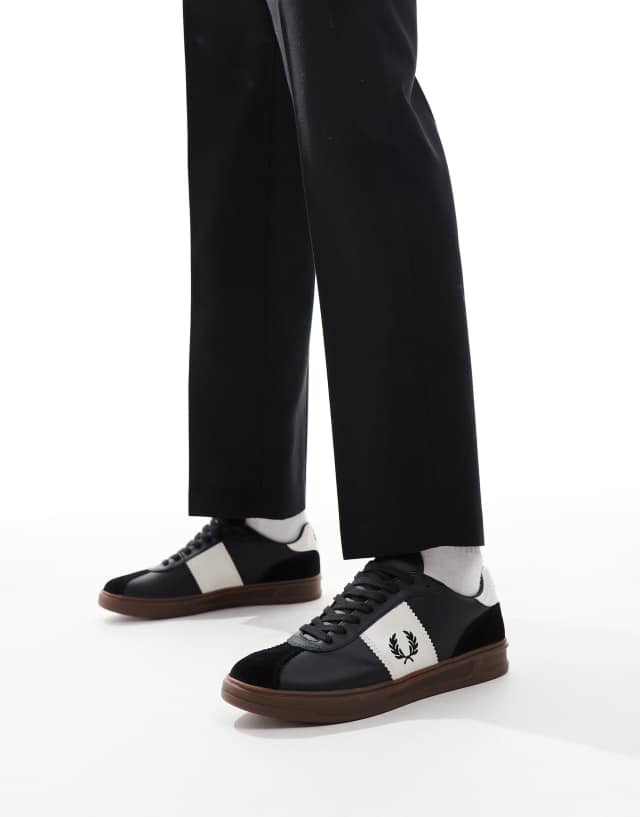 Fred Perry B4 leather and suede sneakers in black | ASOS