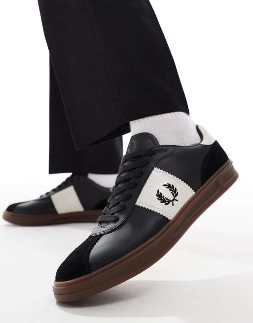 Fred Perry B4 leather and suede trainers in black | ASOS