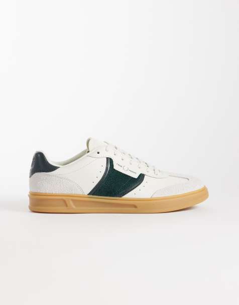 Fred Perry B4 logo textured suede leather trainers in ecru/green - view 1