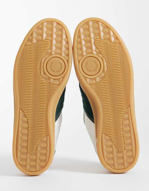 Fred Perry – B4 – Strukturierte Wildleder-Sneaker in Ecru/Grün mit Logo, 4 von 5