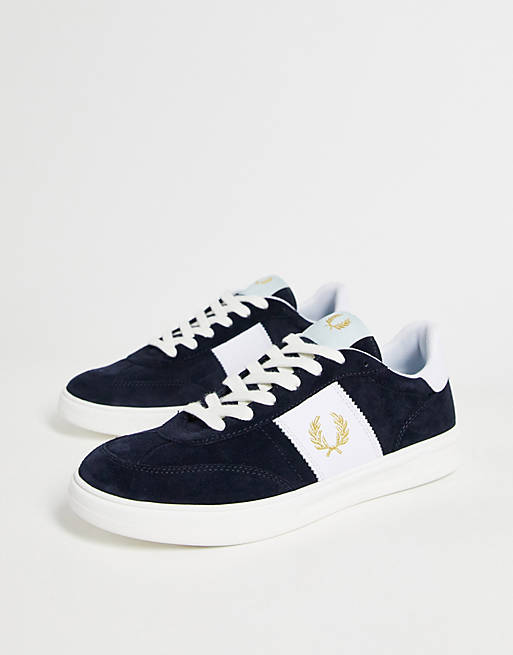 Fred Perry B400 suede trainers with gold logo in navy