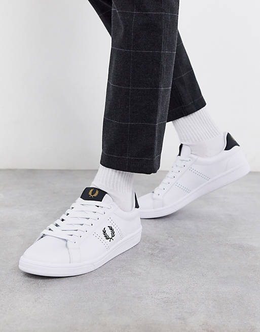 Integration Roux personlighed Fred Perry B4321 leather sneakers in white | ASOS