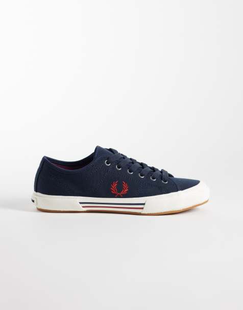 Fred Perry B708 Tennis vintage logo canvas trainers in navy - view 1