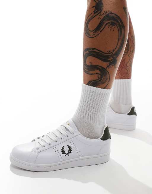 Fred Perry B721 Baskets en cuir Blanc et vert ASOS