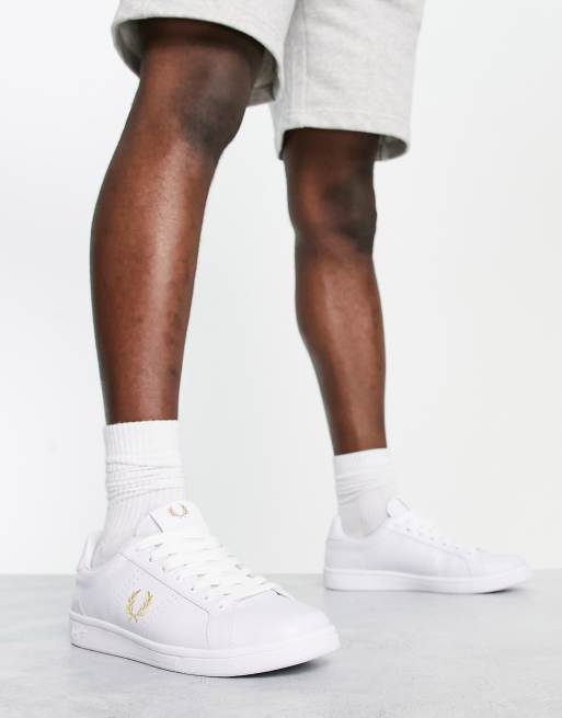 Fred Perry – B721 – Białe skórzane buty sportowe z logo