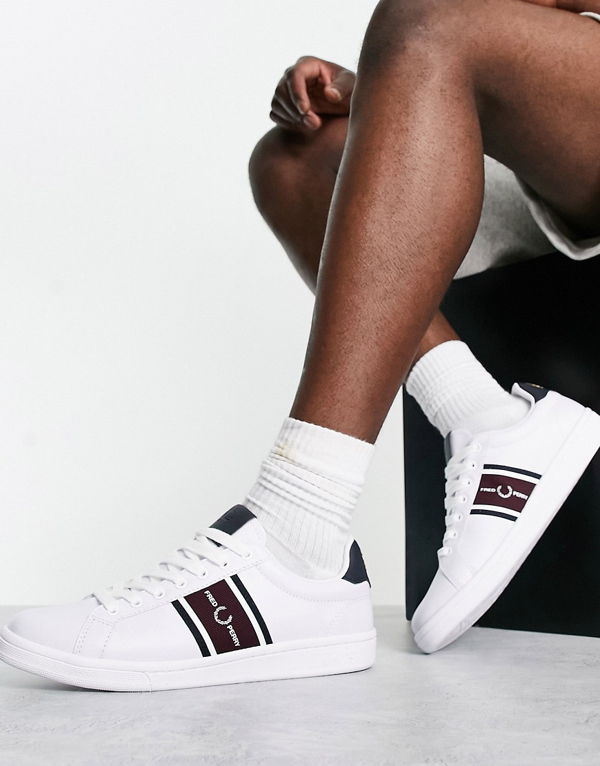 Fred Perry B721 Graphic Webbing Leather Sneakers In White