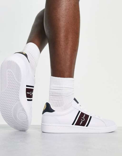 Fred Perry B721 graphic webbing leather sneakers in white | ASOS