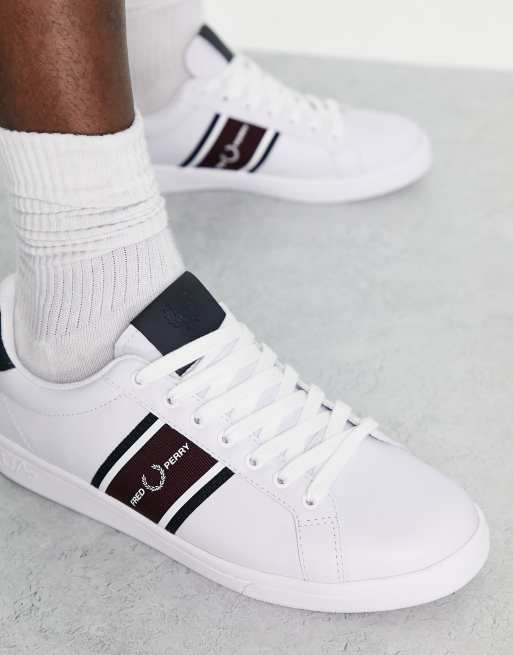 Fred Perry B721 graphic webbing leather sneakers in white | ASOS