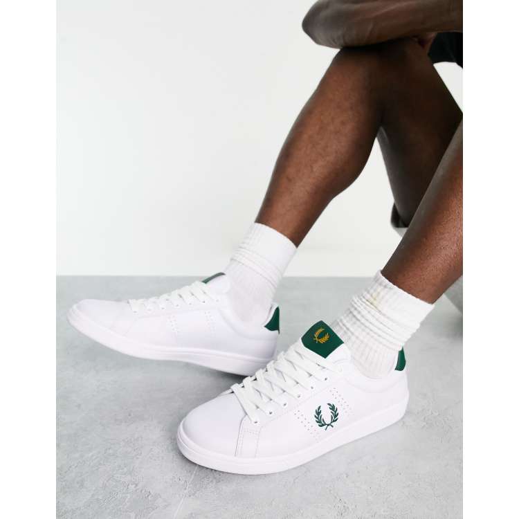 Fred perry b721 canvas trainer with stripe logo crest store