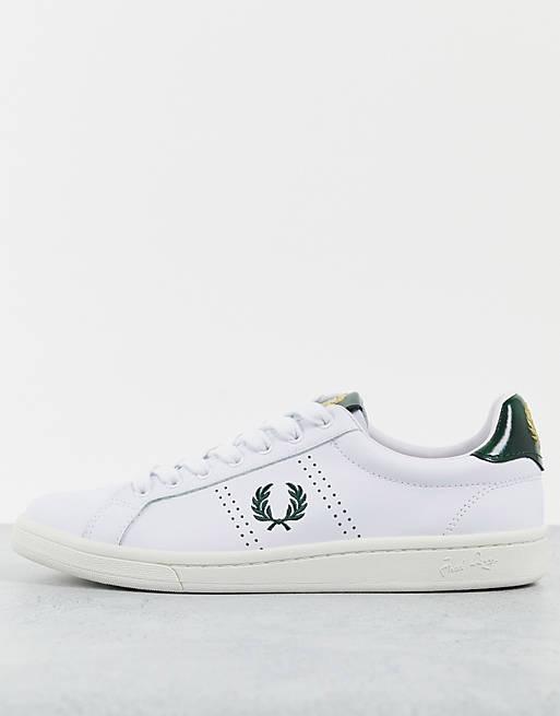 Fred Perry B721 leather green tab logo trainers in white