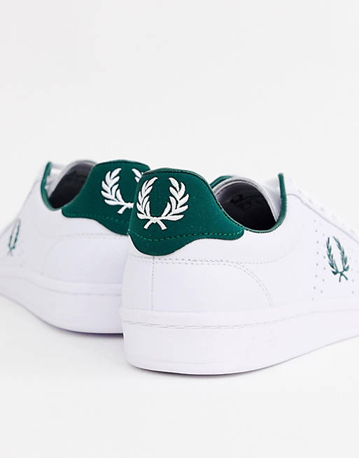 daarna niets kaas Fred Perry B721 leather sneakers in white/green | ASOS