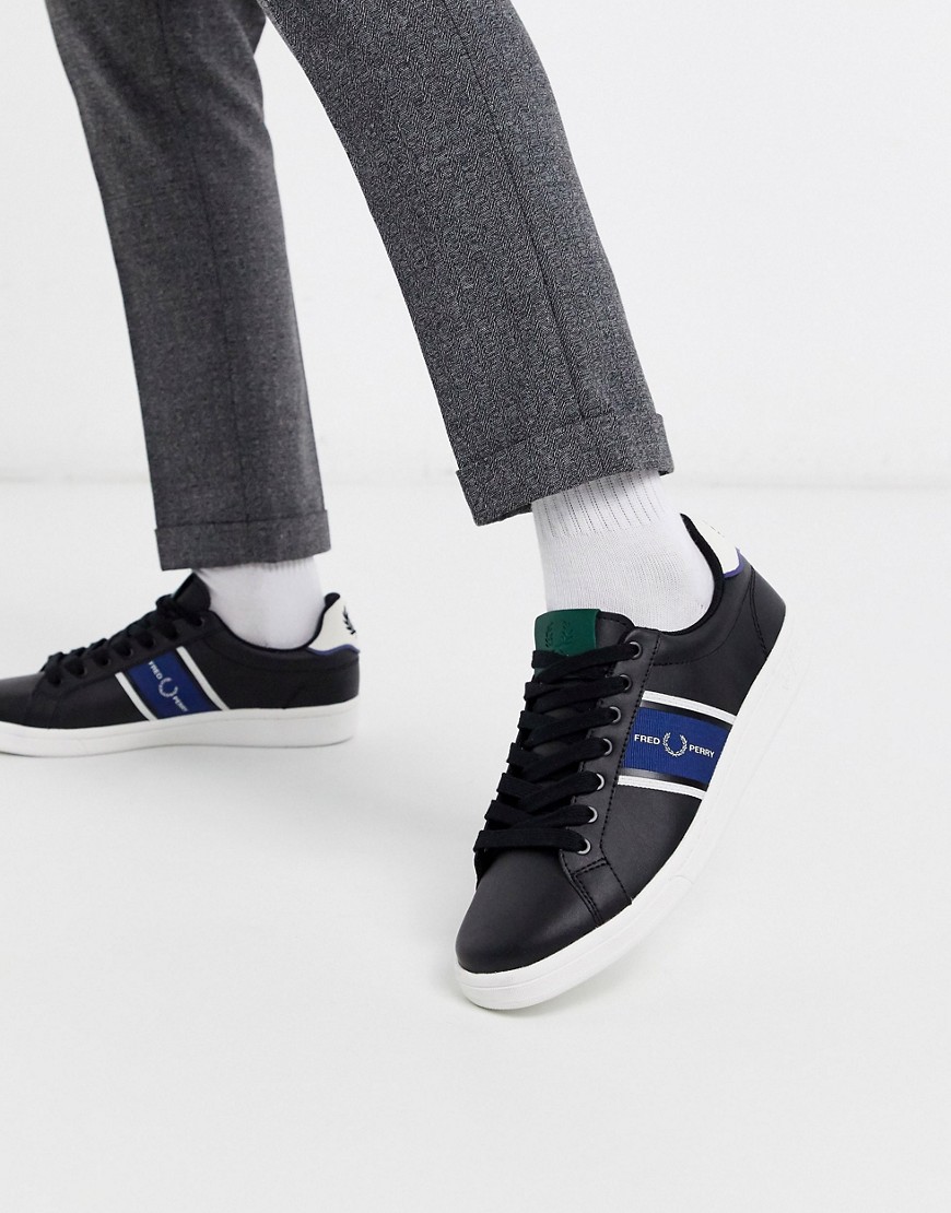 Fred Perry B721 leather sneakers with webbing in black
