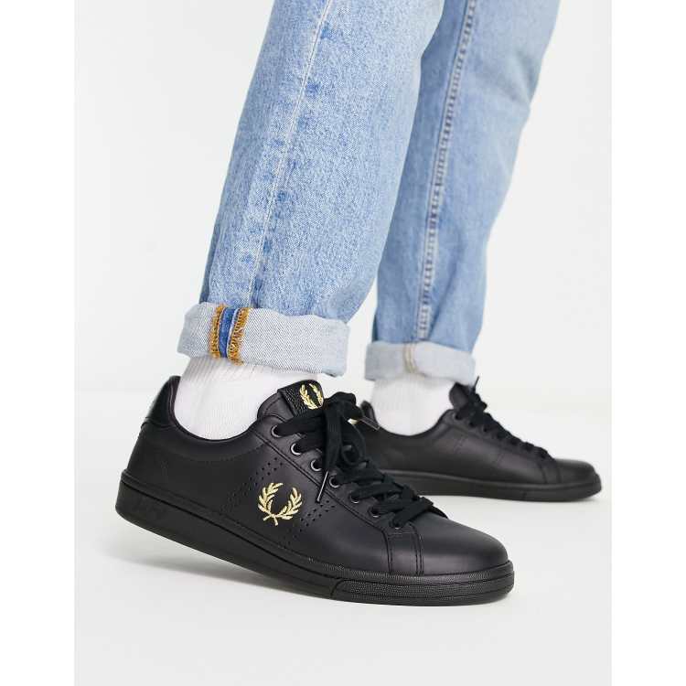 Fred perry cheap black leather trainers