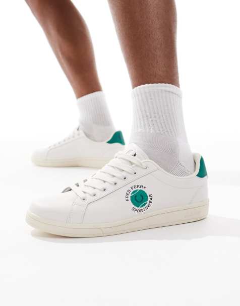 Fred Perry B721 leather trainer in white/green - view 1