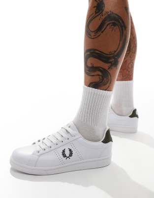 Fred Perry B721 leather trainers in white and green