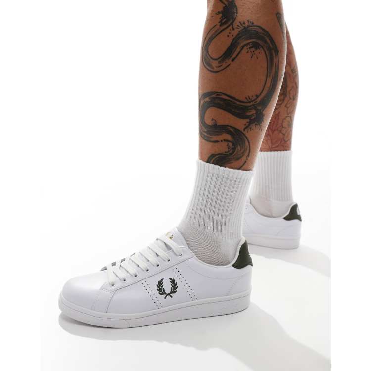 Fred Perry B721 leather trainers in white and green ASOS