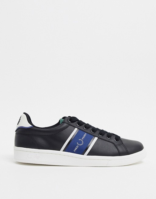 Fred Perry B721 leather trainers with webbing in black