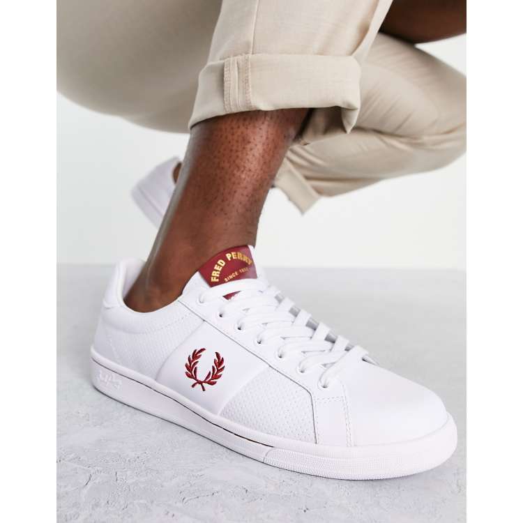 Fred Perry B721 Leder Sneaker in WeiB mit Kontrastnaht