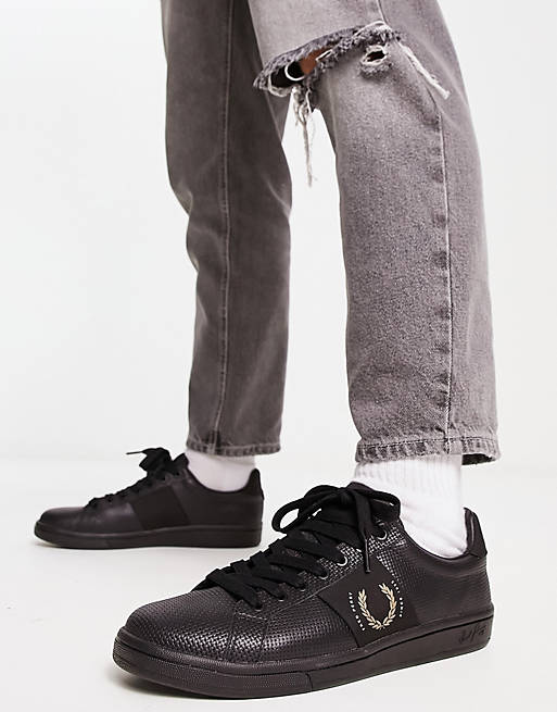konstant Vend om Avenue Fred Perry B721 pique leather sneakers in black | ASOS