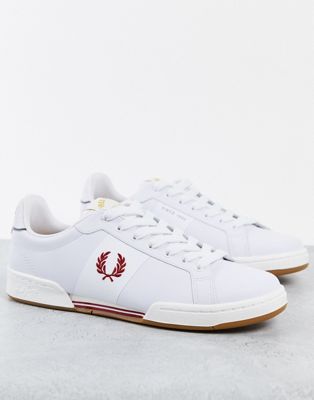 Fred Perry B722 bonded leather trainers in white/ red