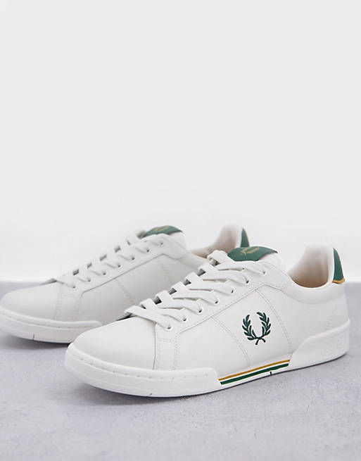 Fred Perry B722 leather trainers with stripe detail in white/ green