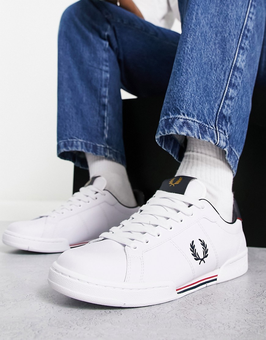Fred Perry B722 leather trainers with stripe detail in white/ navy