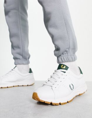 Fred Perry B723 leather gold laurel wreath trainer in white - ASOS Price Checker