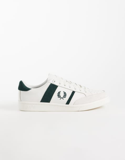 Fred Perry B725 baskets en daim et cuir à rayures blanches et vertes - view 1