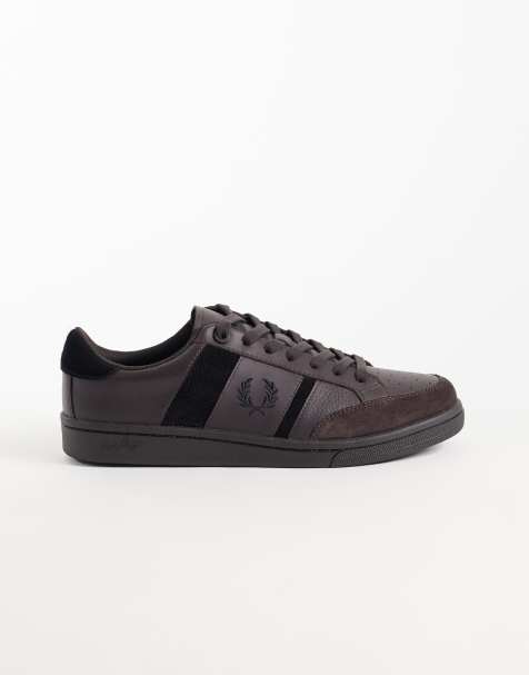 Fred Perry B725 suede leather striped sneakers in black and brown - view 1