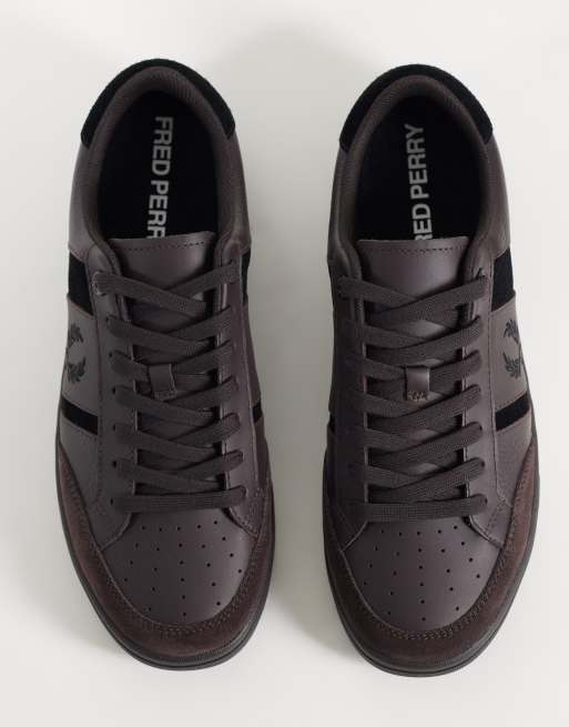 Fred Perry B725 suede leather striped sneakers in black and brown , 2 of 5