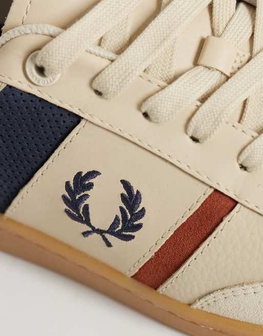 Fred Perry B725 suede stripe leather sneakers in oatmeal and blue, 2 of 5