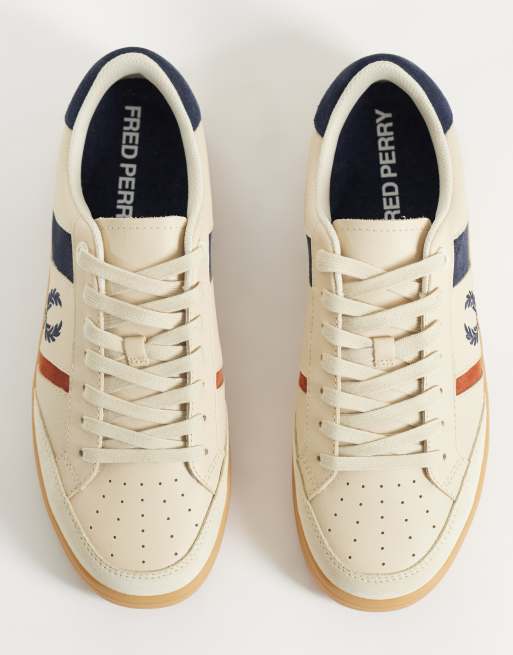 Fred Perry B725 suede stripe leather trainers in oatmeal and blue, 3 of 5
