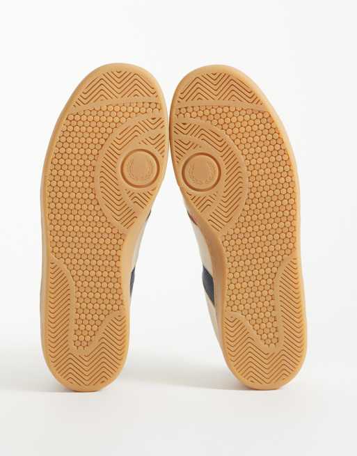 Fred Perry B725 suede stripe leather trainers in oatmeal and blue, 4 of 5