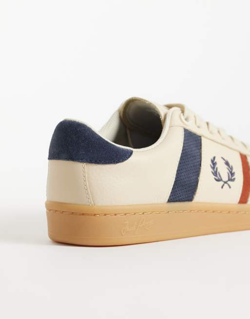 Fred Perry B725 suede stripe leather trainers in oatmeal and blue, 5 of 5
