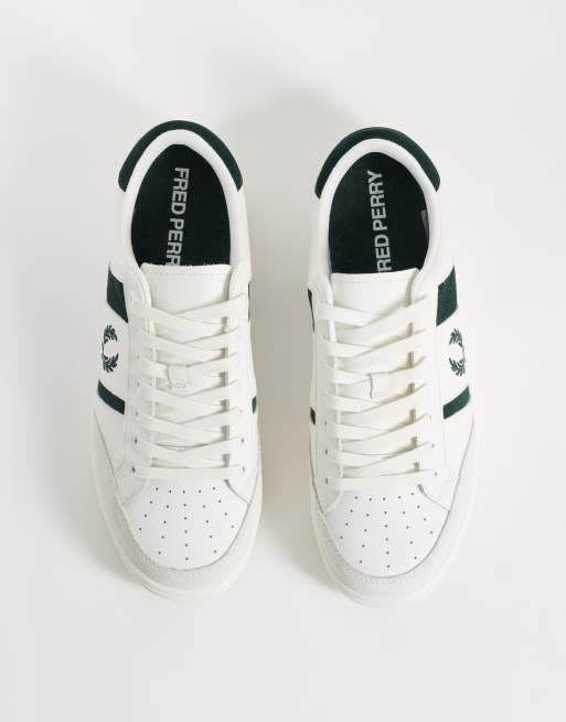 Fred Perry B725 suede stripe leather trainers in white and navy, 2 of 4