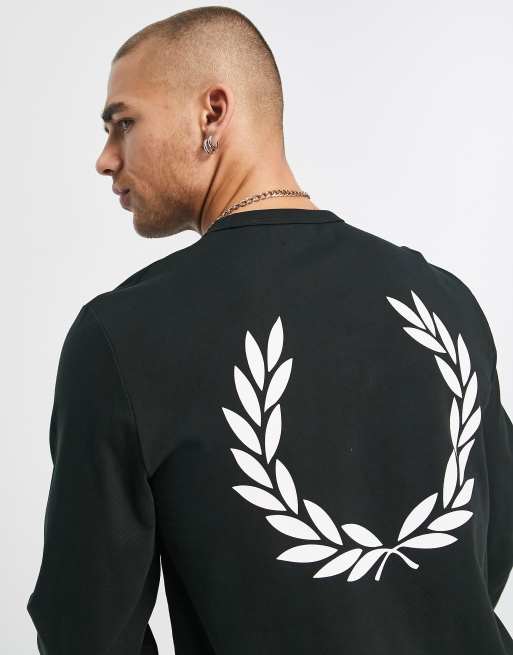 Fred Perry back laurel wreath print long sleeve top in green