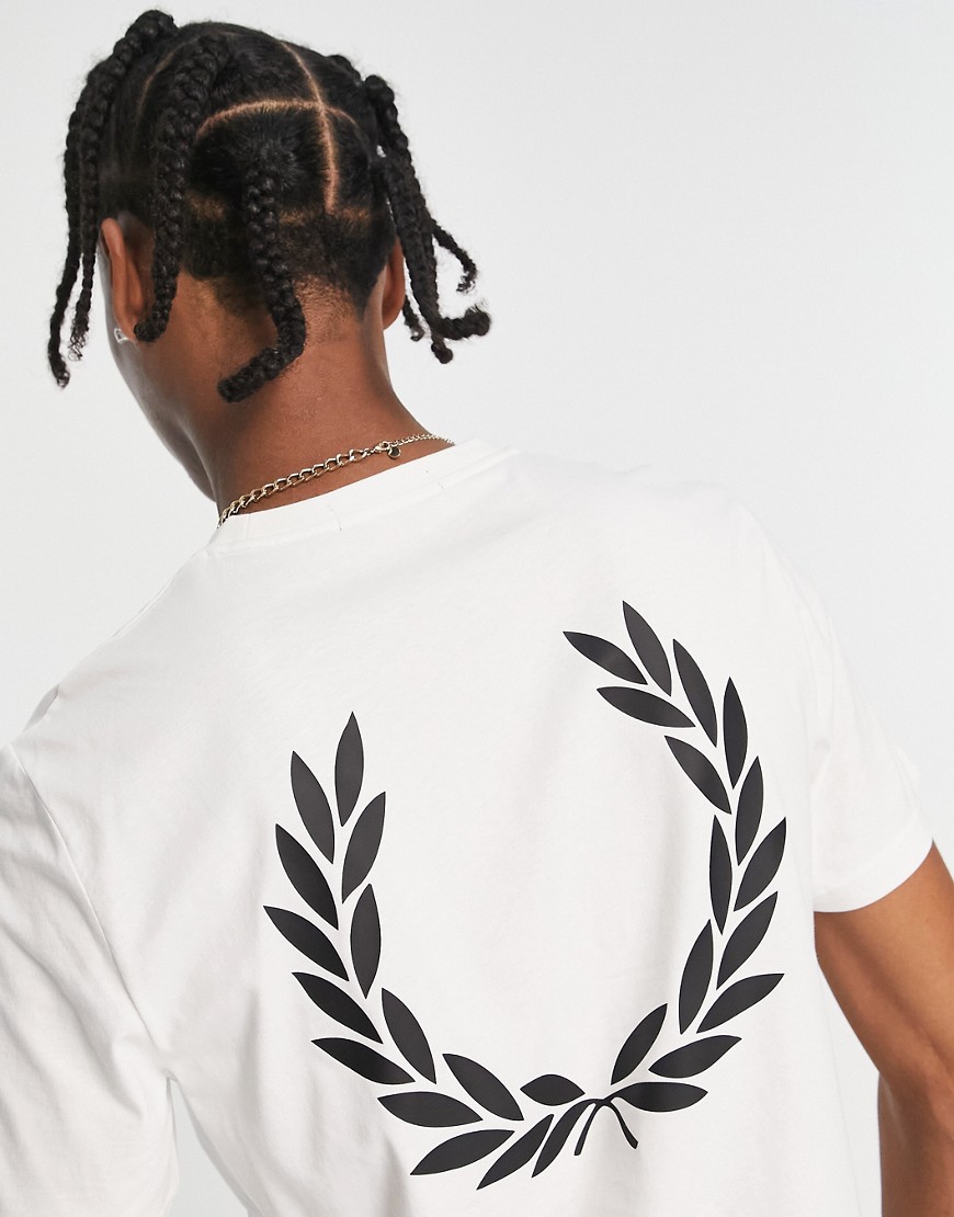 Fred Perry back laurel wreath print t-shirt in white-Black