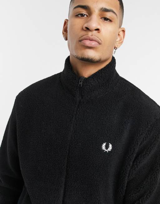 Fred Perry back logo borg jacket in black ASOS