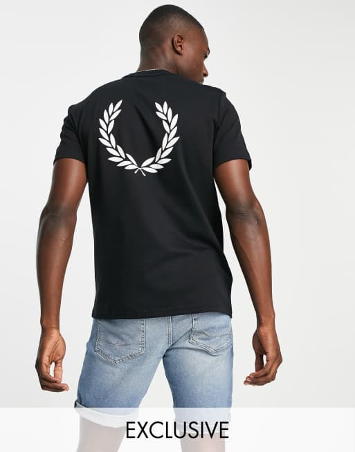 Fred Perry back logo t-shirt in black Exclusive at ASOS | ASOS